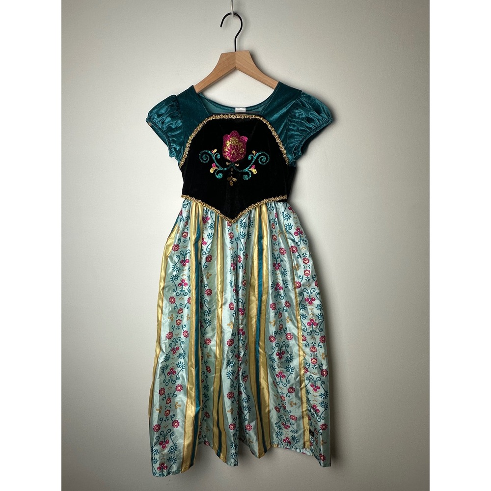 Teal and Gold Floral Girls' Dress - Princess Style